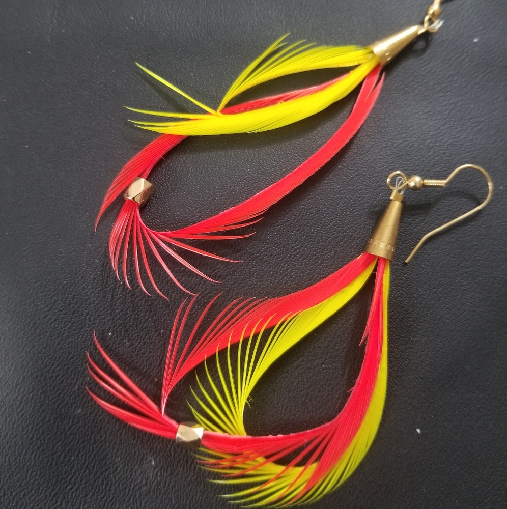 Handmade synthetic feathered earrings